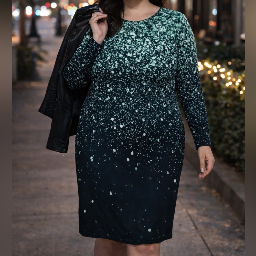 Ombré Speckled Knit Dress | Long Sleeve Casual Bodycon | Green Black White | 2XL